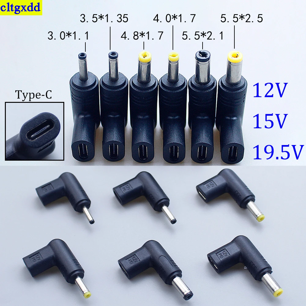 cltgxdd 1piece Type-C to DC power connector 12V 15V 19.5V plug 3.0*1.1/3.5*1.35/4.8*1.7/4.0*1.7/5.5*2.1/5.5*2.5mm male charging