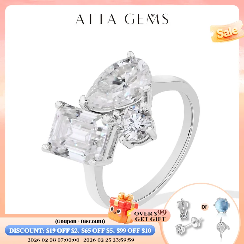 

ATTAGEMS Total 5.5CT All Lab-Creatred Moissantie Ring for Women S925 Silver Engagement Ring Classic Wedding Engagemen Jewelry