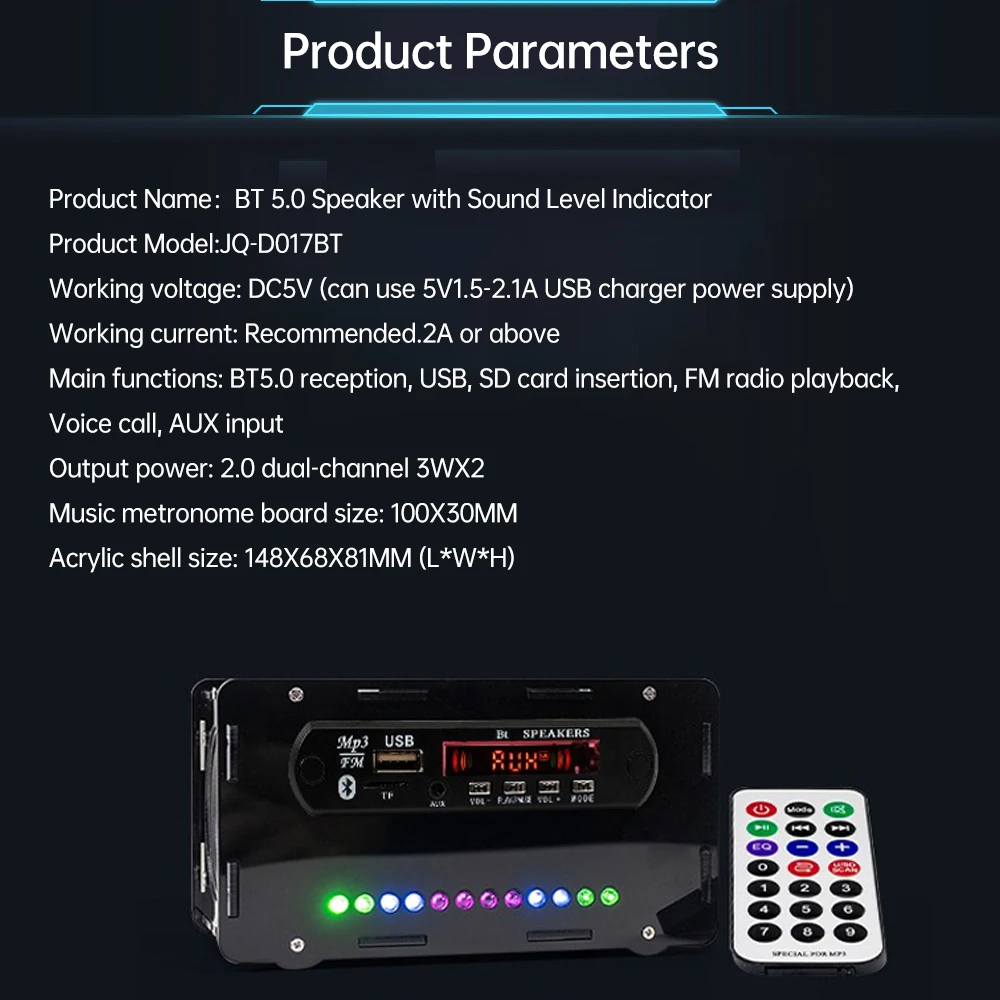 FM Radio DIY Loose Parts Kits BT5.0 Speaker Diy Electronics Kits with Rhythm Light Support USB SD AUX Input Speaker Welding