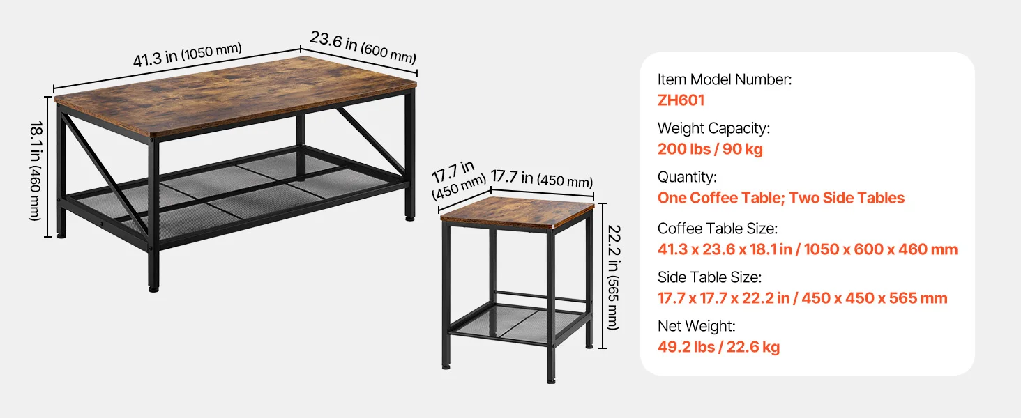 SucceBuy Coffee Tables Sets Living Room Table with End Side Table Coffee and End Tables Sets with Metal Legs for Living Room