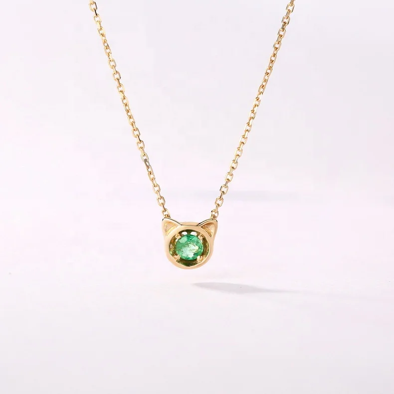 

Luxury Natural Gem Jewelry Real 14K 18K Solid Rose Gold Emerald Pendant Necklace for Women