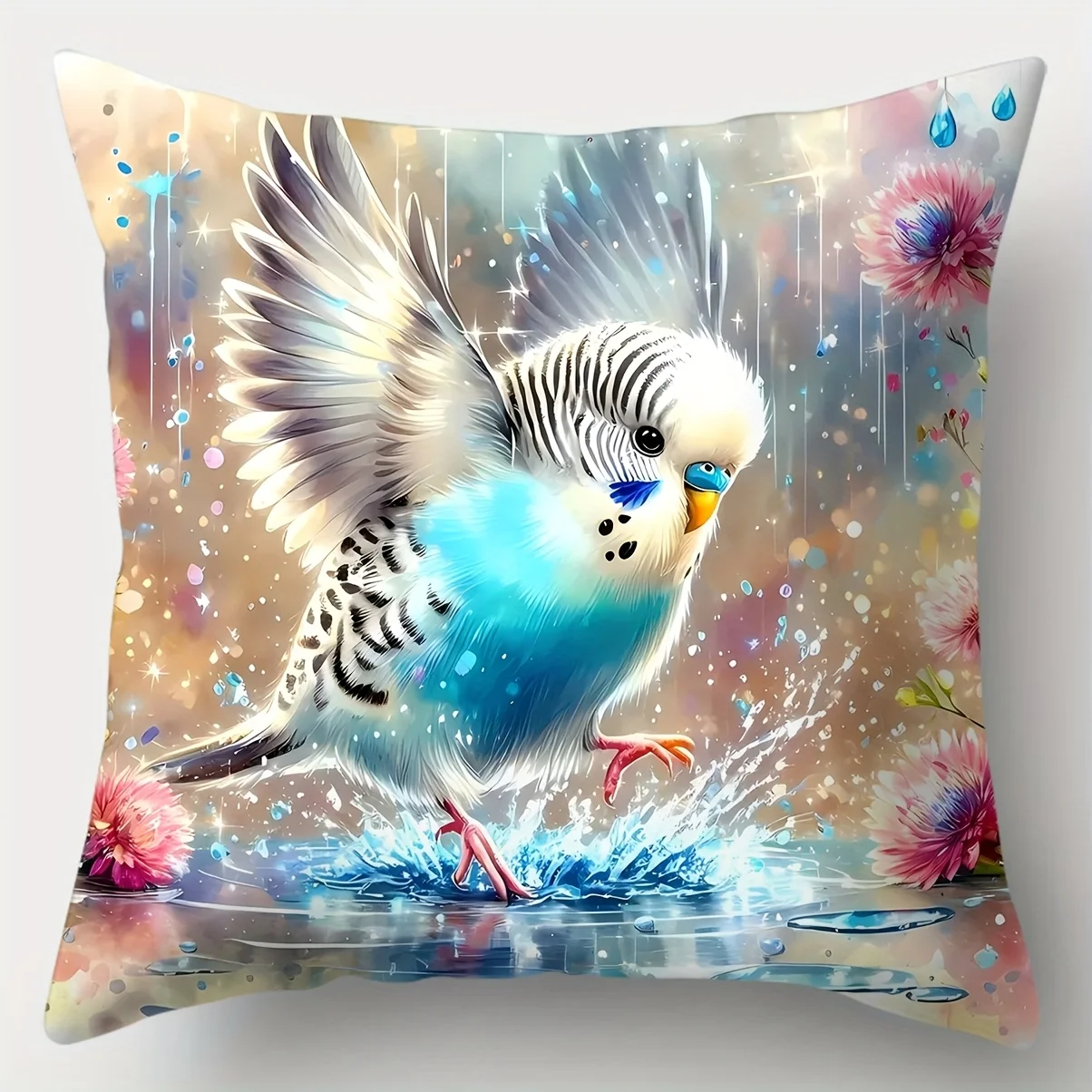 4Pcs Parrot & Floral Pillow Covers - Modern Single-Sided Print, Zipper Closure, Hand Washable, Polyester Material for Home Decor