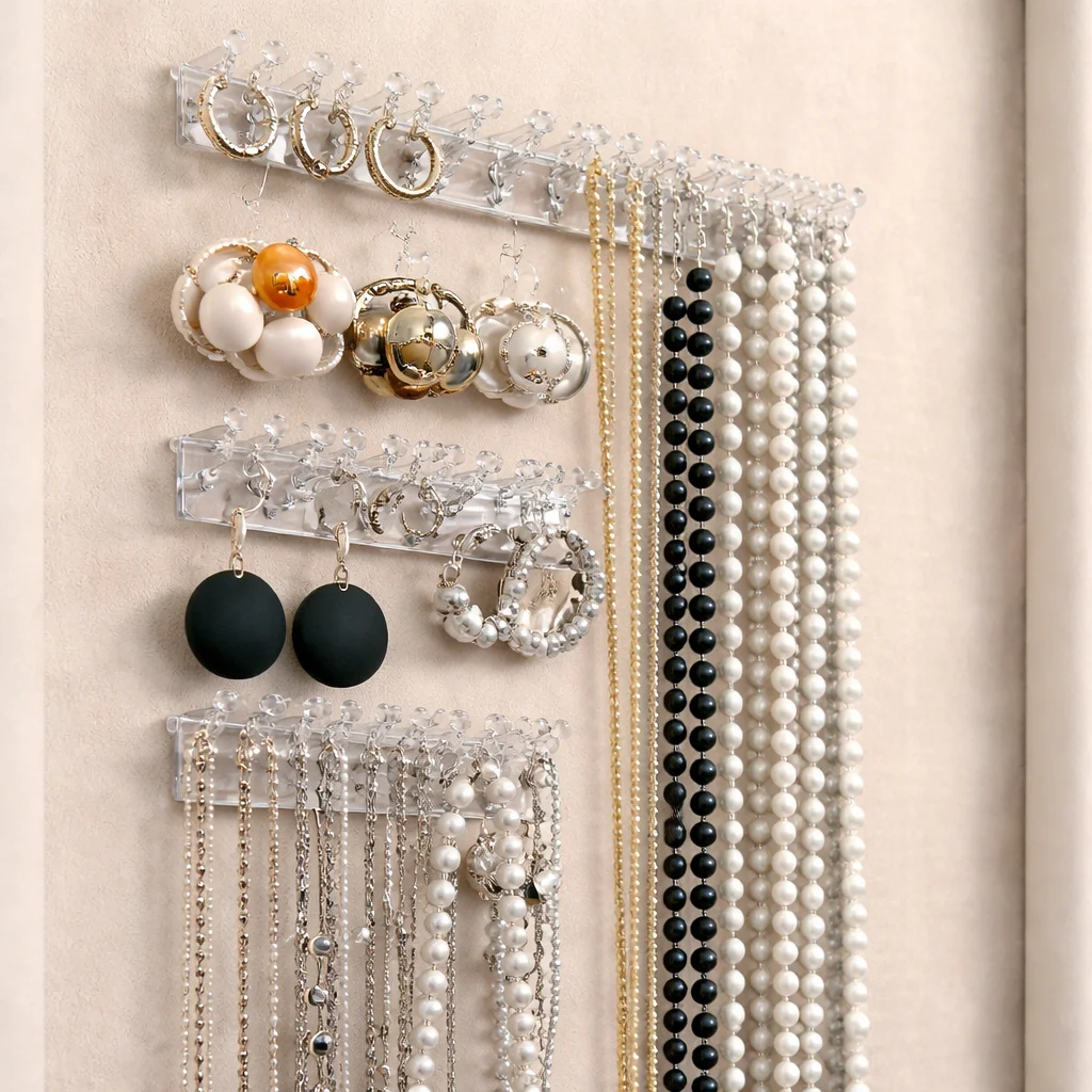 3/6/12/18pcs Necklace Storage Rack Behind Mirror Cabinet Door, Anti-Tangle Jewelry Display Rack, Suitable For Men And Women.