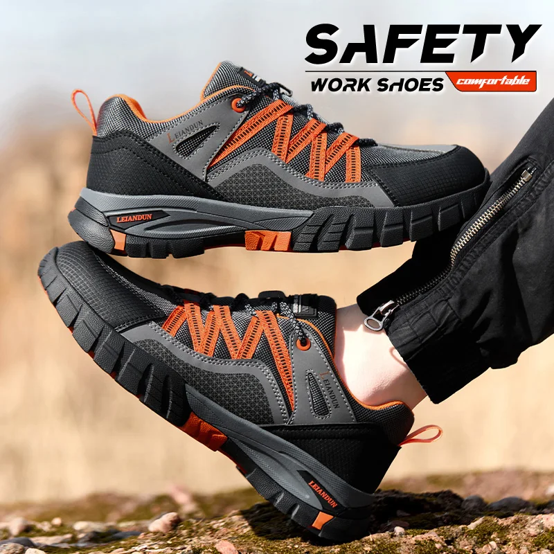 leiandun-快適で安全なメンズ四季対応耐衝撃・耐穿刺通気性ソフトソールスチールトゥワークシューズ