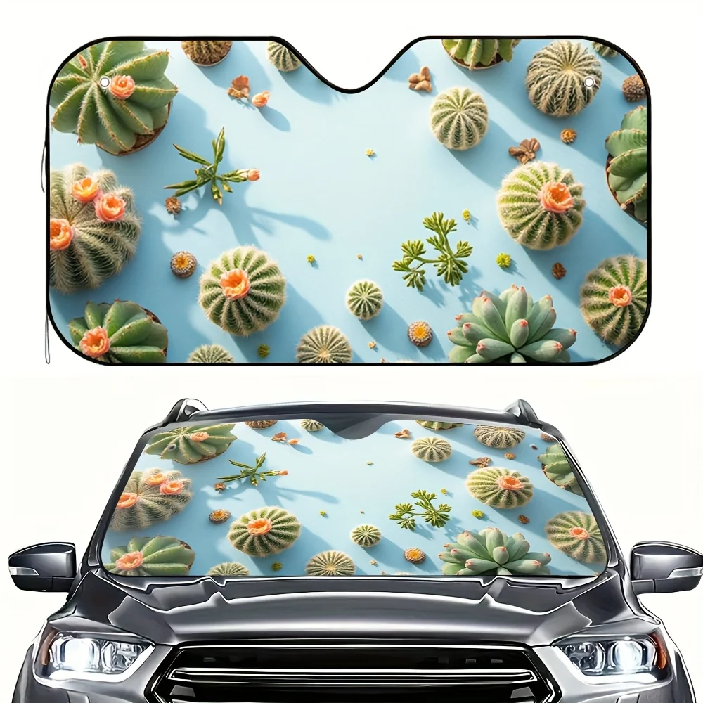 

1pc Cactus & Succulent Plants Car Sun Visor - Fit Shade With, Green Cacti & Blooming Flowers Design (Turquoise Blue/Green) For G