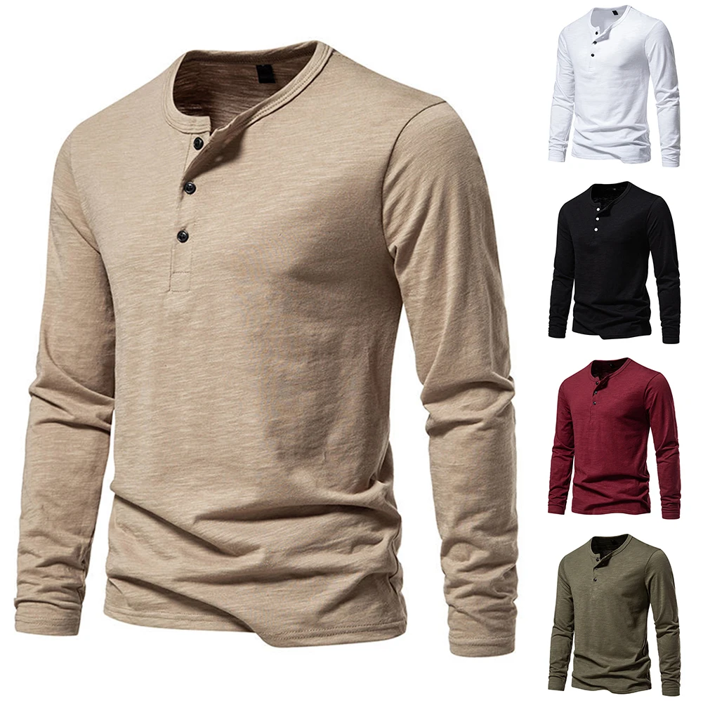 Mens Autumn High Quality Cotton Pullover Slim Fit Casual Long Sleeves Shirt Breathable Outdoor T Shirts Top Sport Shirts