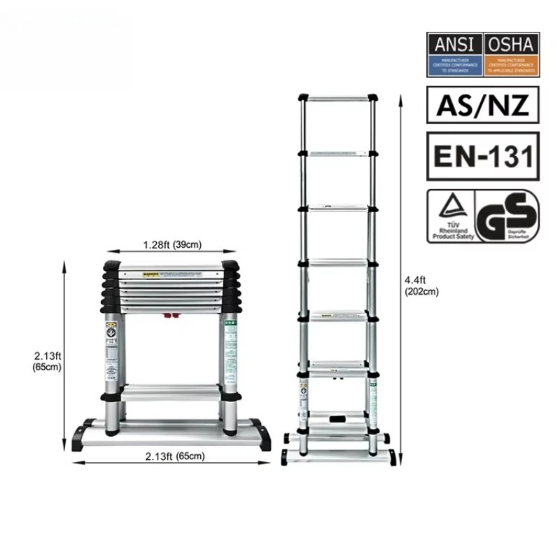 Retractable Foldable 2M Household Telescopic Extension Aluminum Climbing Ladder