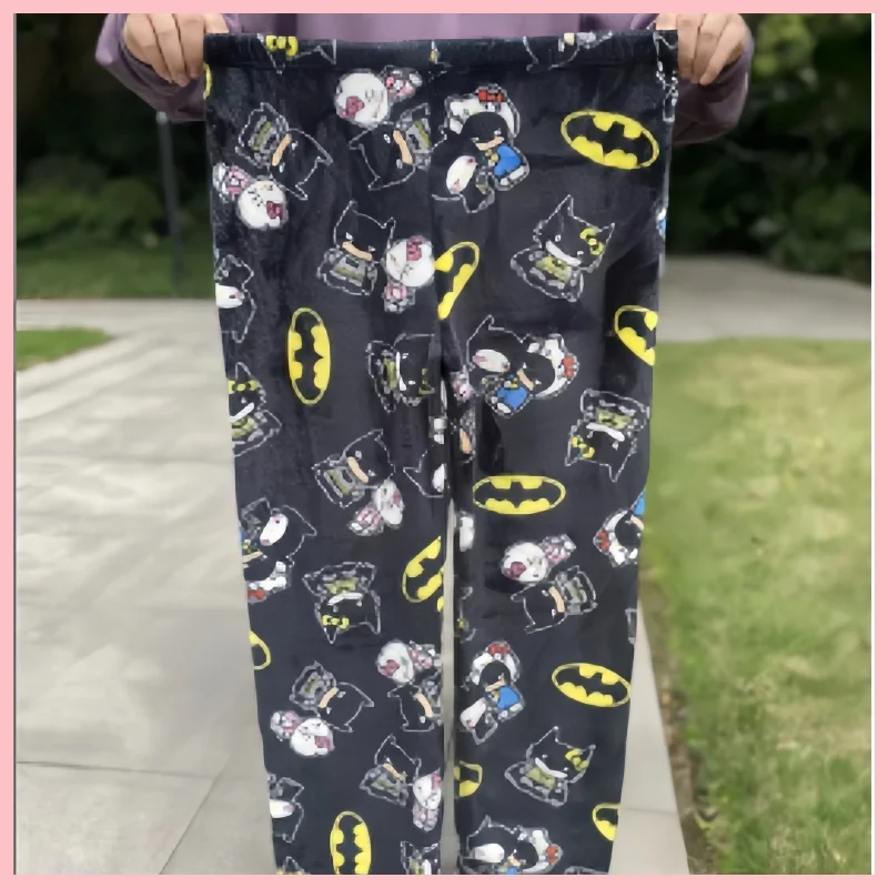 Novo sanrio y2k outono hellokitty batman calças de pijama dos desenhos animados hip hop senhoras quente casual pelúcia estilo natal flanela bonito calças