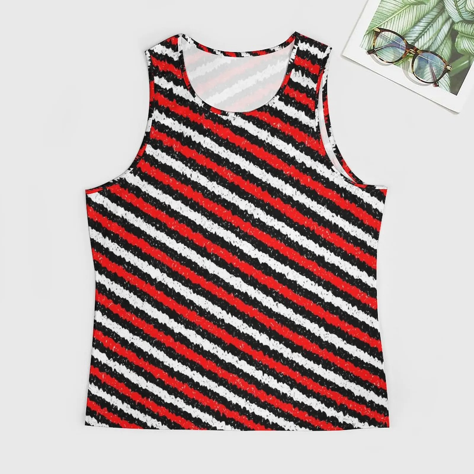 Speckled Red Black And White Striped Tank Top Man  Tops Summer Design Workout Sportswear Oversized Sleeveless Shirts