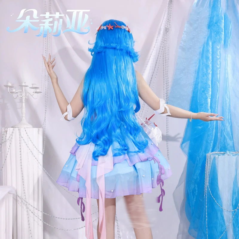 In stock! Cos Honor of King Dolia Cosplay Cute mermaid Blue Halter dress women Game Daily Costume B