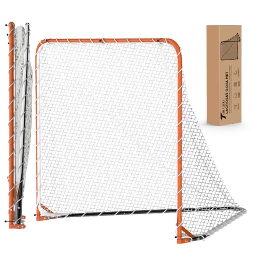 

Backyard team practice portable folding lacrosse goal net, 6x6x7 official size, heavy duty 4mm UV treated black and white nylon