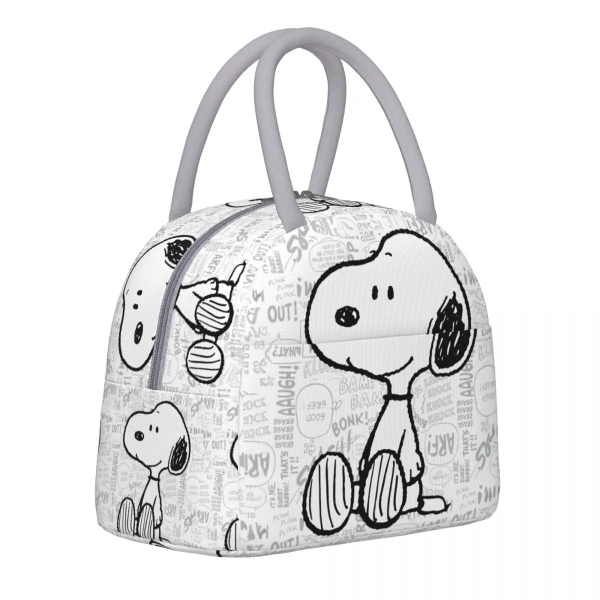 Large Capacity Insulated Lunch Boxes PEANUTS Snoopy On Black White Merch Storage Food Box Cooler Thermal For Picnic