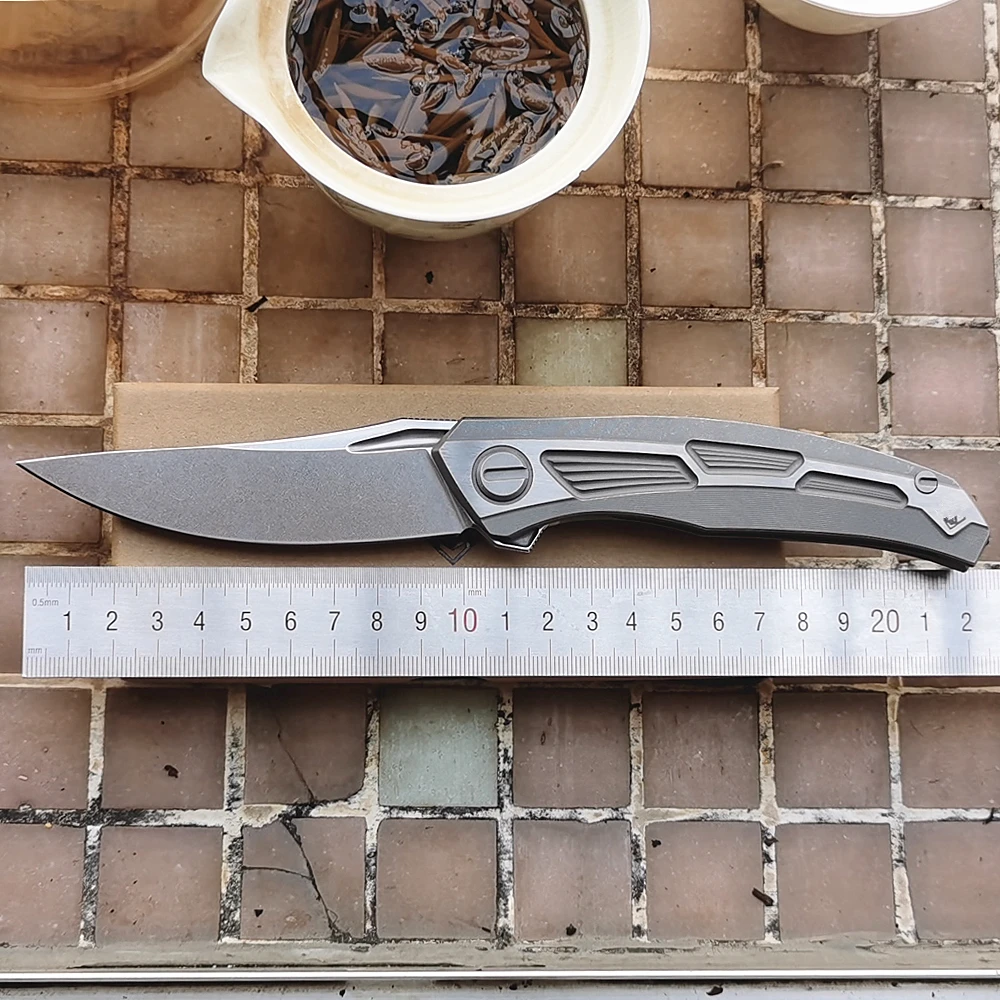 JUFULE Shirogorov Quantum M390 Logo Double Row Ceramic Bearing Titanium Tactical Camping Hunting EDC Tool Folding Blade Knife