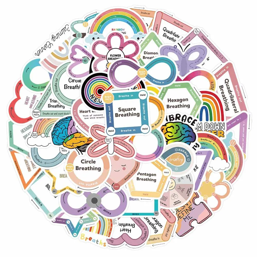 

50Pcs Rainbow Wind Warm and Soothing Breathing Stickers Waterproof PVC Gift Decoration Laptop Guitar Phone Case Book Collection