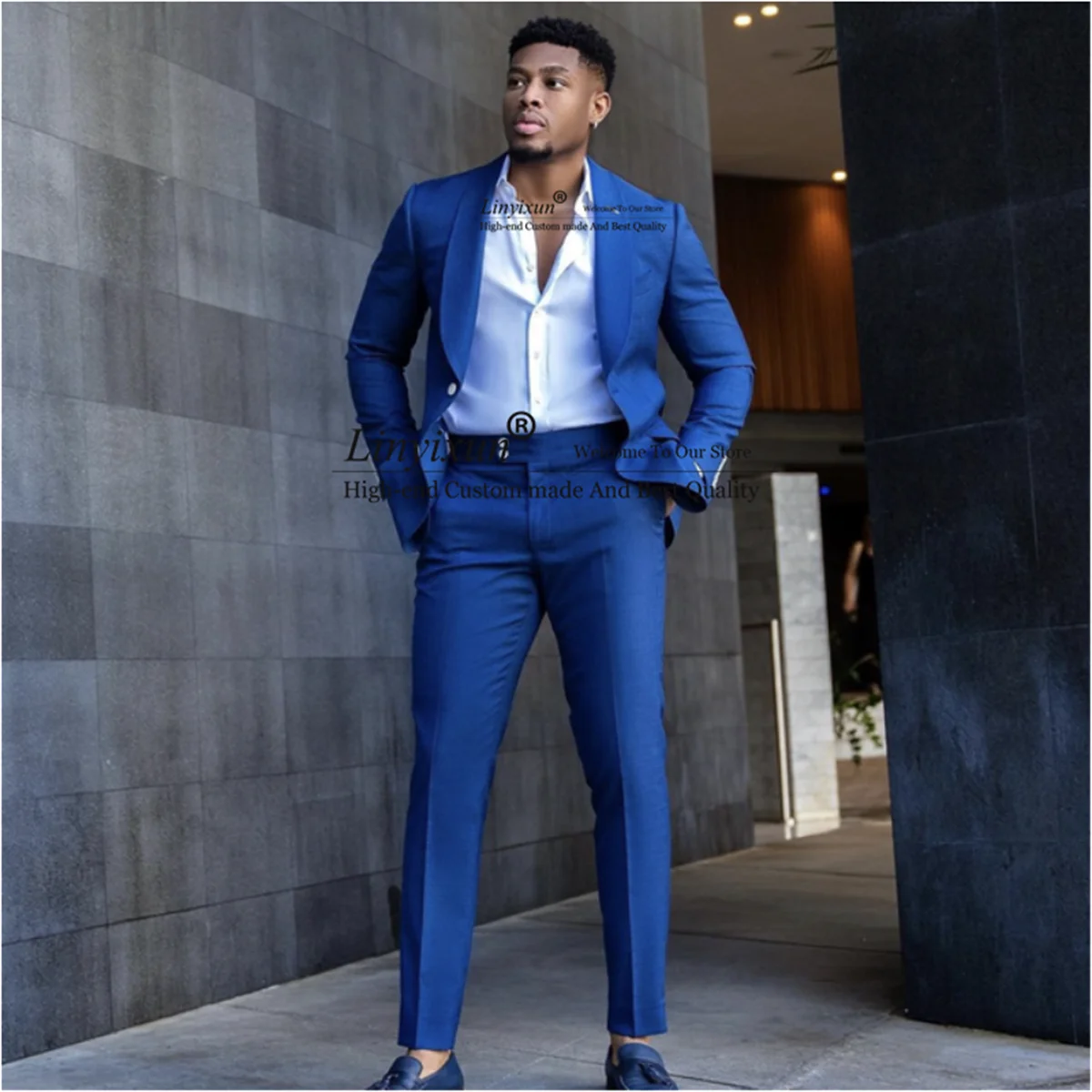 

Fashion Royal Blue Men Suits Shawl Lapel Wedding Groom Tuxedos Business Male Terno Masculino 2 Pieces Man Prom Blazer Sets