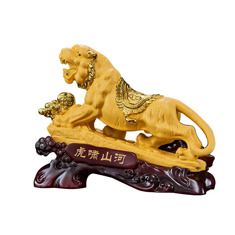 

Feng shui Resin Golden Tiger Sculpture Chinese Home Decor Lucky Statue Office Figurines Gift Craft Ornament