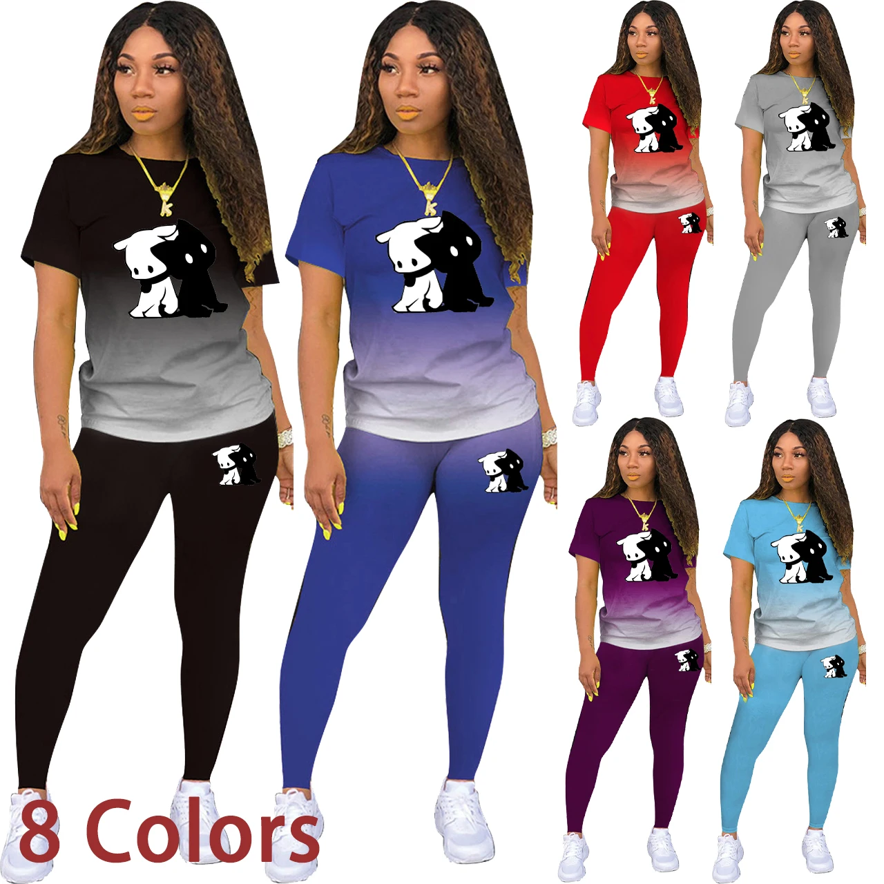 Womens Sexy Skinny T-shirt and Pants Sets 2 Piece Outfits Tracksuit Jogging Suits