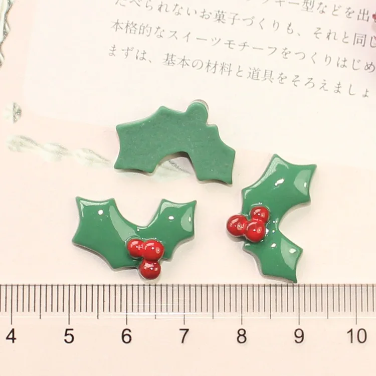 10pcs Resin Mini Christmas Holly Leaves Miniature Craft Supplies Flatback Miniature Kawaii Diy Cabochon Scrapbooking Accessories