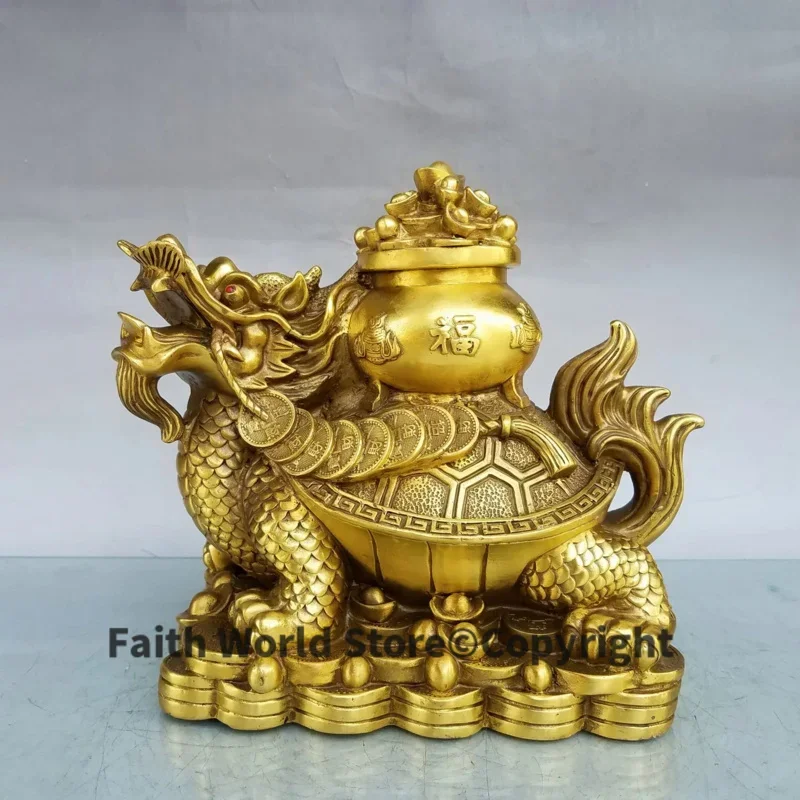 Asia HOME SHOP Company FENG SHUI Mascot exorcise evil spirits Dragon turtle bring wealth money Good luck brass Sculpture statue