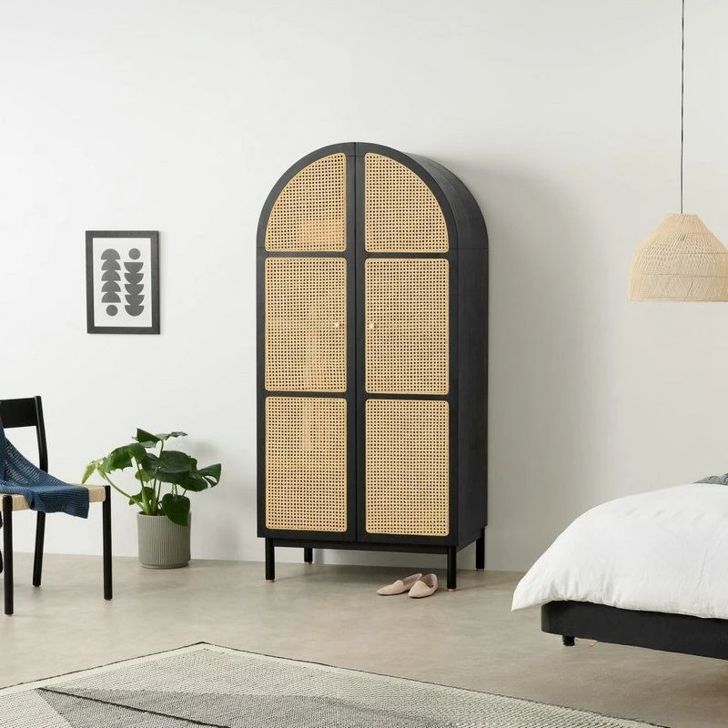 

Simple and stylish high-end hotel bed and breakfast bedroom solid wood braided rattan wardrobe