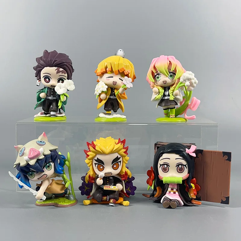 Anime Demon Slayer Tanjirou Nezuko Kyoujurou Q Version Action Figures PVC Model Statue Toys doll Desk Decor Collection Gifts