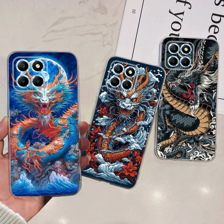 For Honor X8 X8a 4G 5G X8b Clear Soft TPU Silicone Phone Back Cover Funda Dragon Cartoon Flower Butterfly Case HonorX8 X 8 Capas