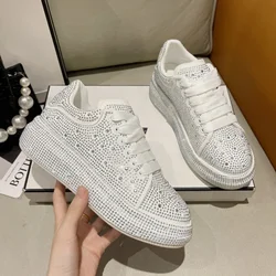 Luxury Women Platform Casual Sneakers Rhinestones Thick-soled White Silver Shoes for Women Shining Crystal Sneakers Trend Shoes