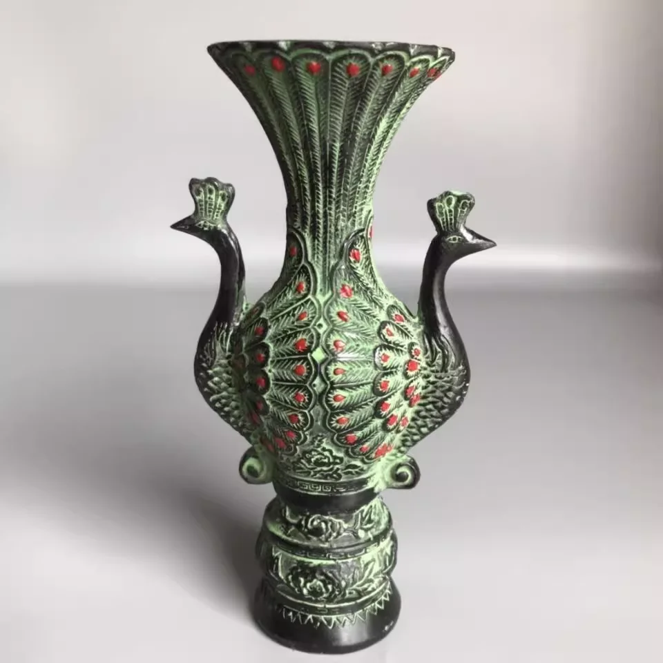 paire-de-sculptures-en-bronze-objets-de-collection-exquis-paon-de-bon-augure-vase-noble-rare