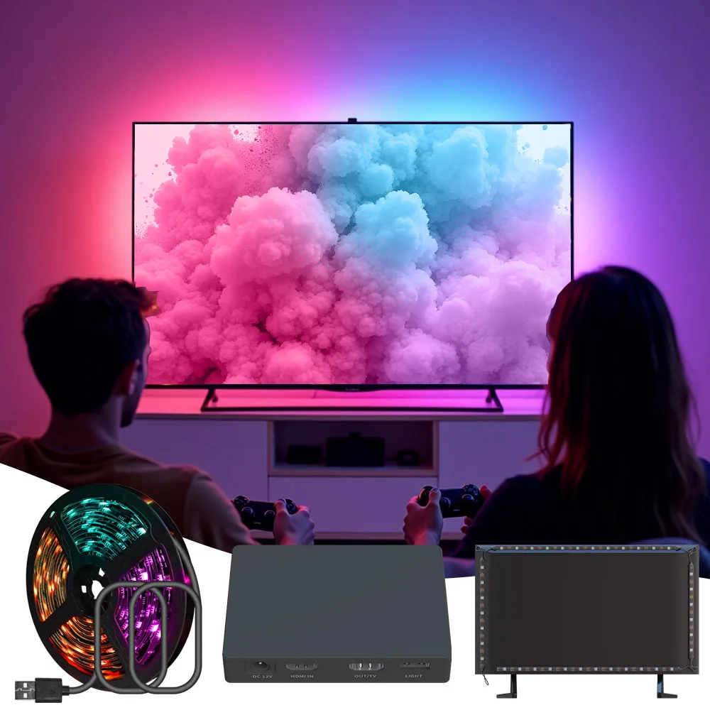 Ambient Smart TV Backlight RGBIC Screen Color Sync Led Strip Light HDMI-Compatible 2.0 Device Sync For Alexa/Google/TV Box