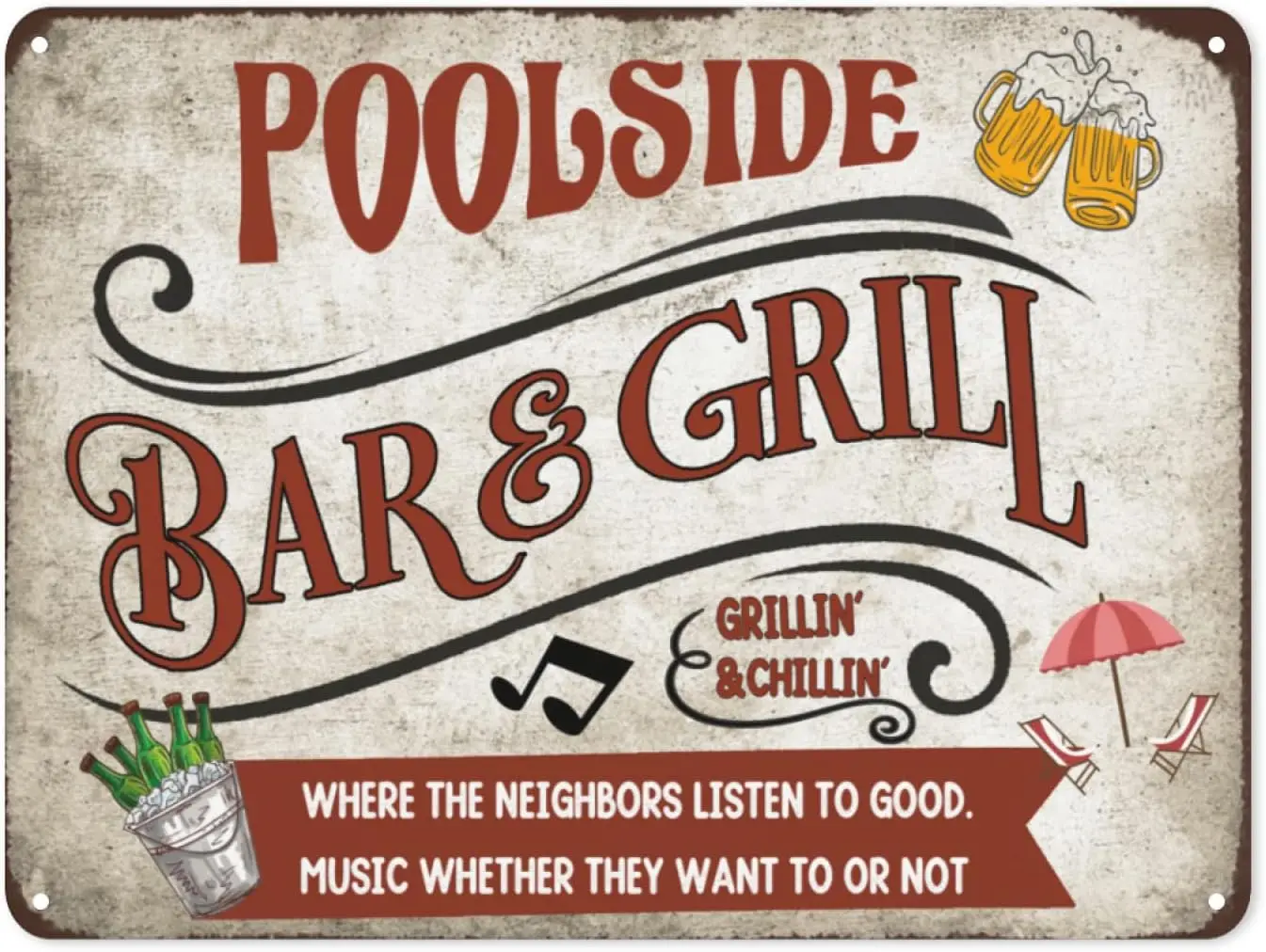 Poolside Bar Grill Metal Sign Funny Bar Sign Indoor Outdoor Pool Backyard Bar Signs Man Cave Home Wall Decor 12x16 Inch