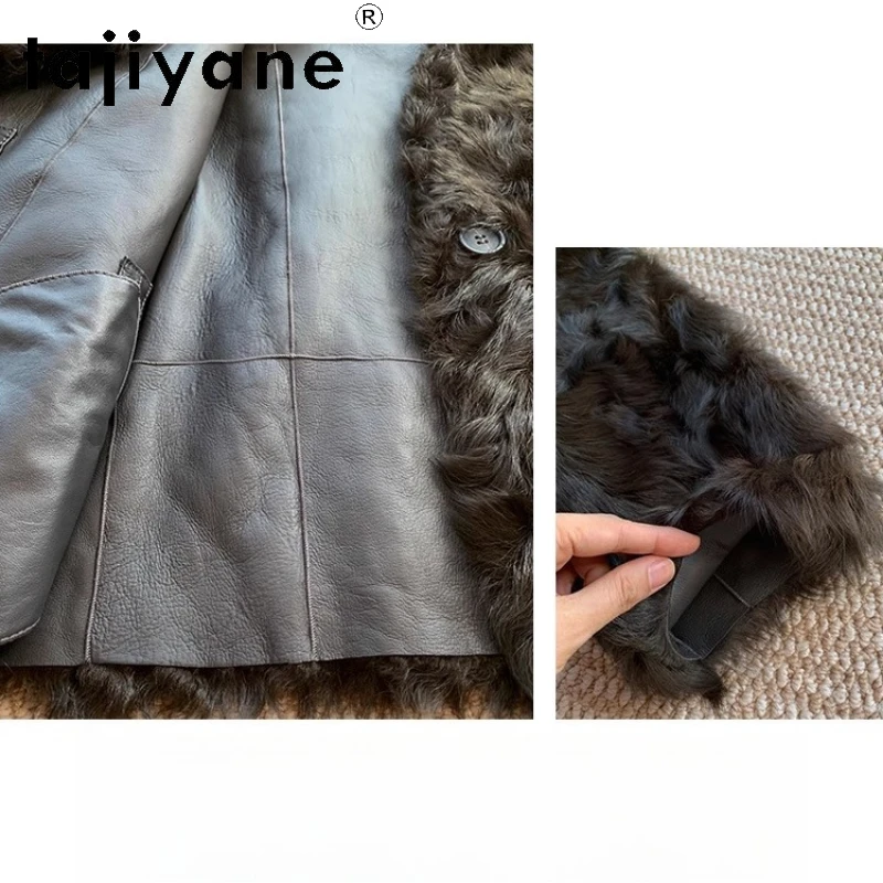 معطف فرو عكسي من صوف الغنم من صوف الغنم الحقيقي 100% من TAJIYANE للنساء 2025 ملابس خارجية شتوية قصيرة أنيقة ملابس نسائية أربعة