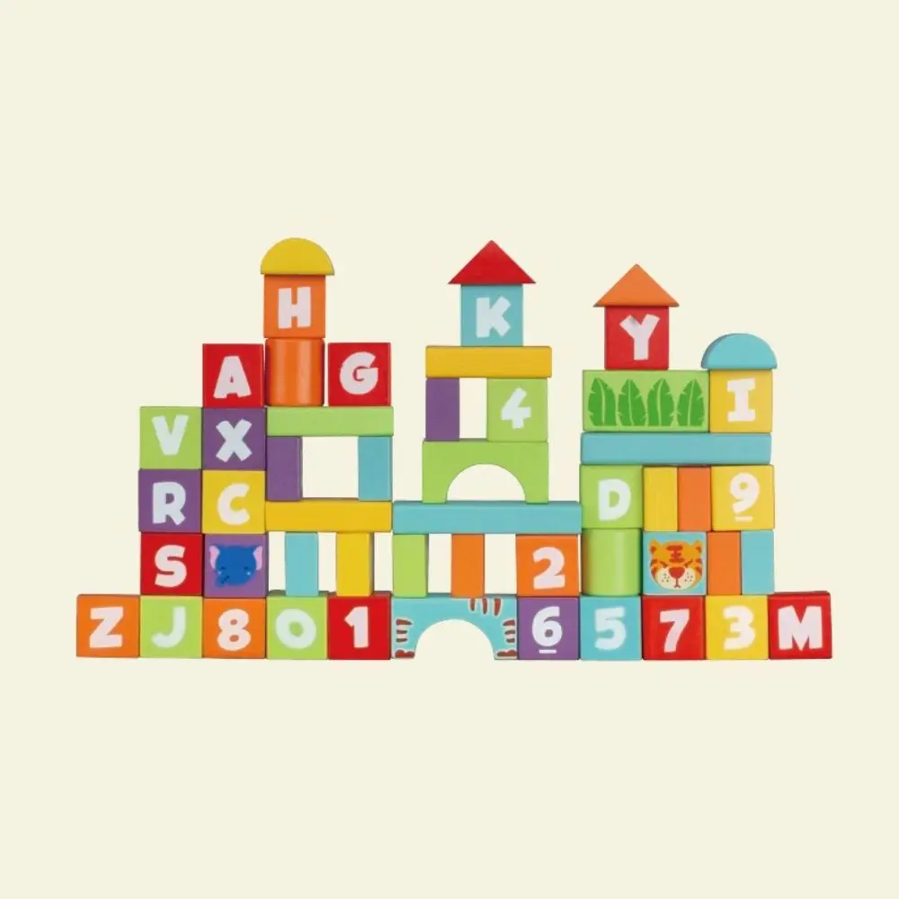 Bloques de construcción de madera para aprendizaje temprano con caja de almacenamiento, figura creativa educativa temprana, iluminación apilable