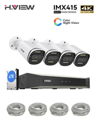 H.View-sistema de seguridad CCTV con visión nocturna a todo Color, Kit de videovigilancia, cámara Ip Poe de 8MP, 8 canales, grabación de Audio, Nvr, 4K