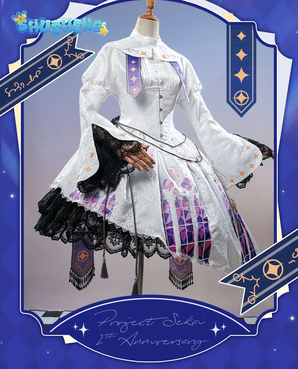 

Anime PJSK Asahina Mafuyu OWN mfy 25th Anniversary Cosplay Costume Girl Sweet Lolita Dress Headwear Halloween Carnival Uniform