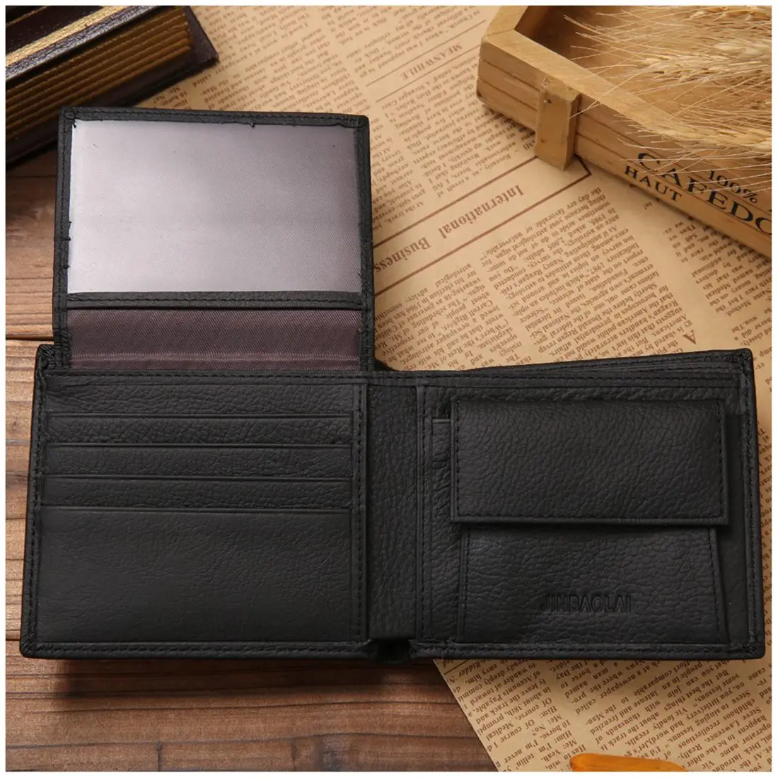 

ABQR JINBAOLAI Small Short Leather Men's Wallet Male Wallet Bag Wallet Card Money Persian world Wallet(Black)