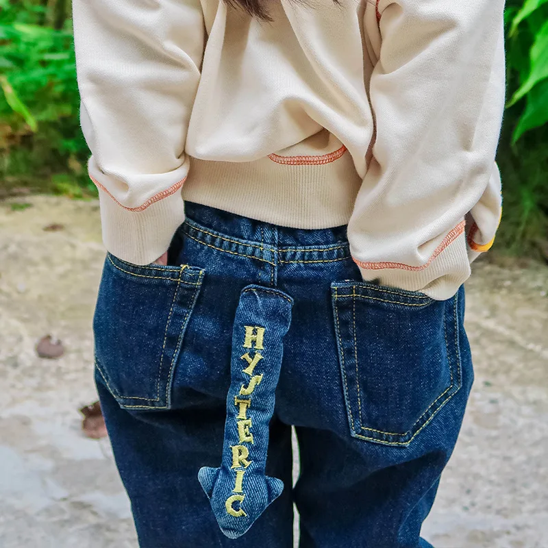 

Autumn/Winter Trendy High-End Kids' Clothing Black Super Gold Label Tail Pants Stretch Children's Jeans