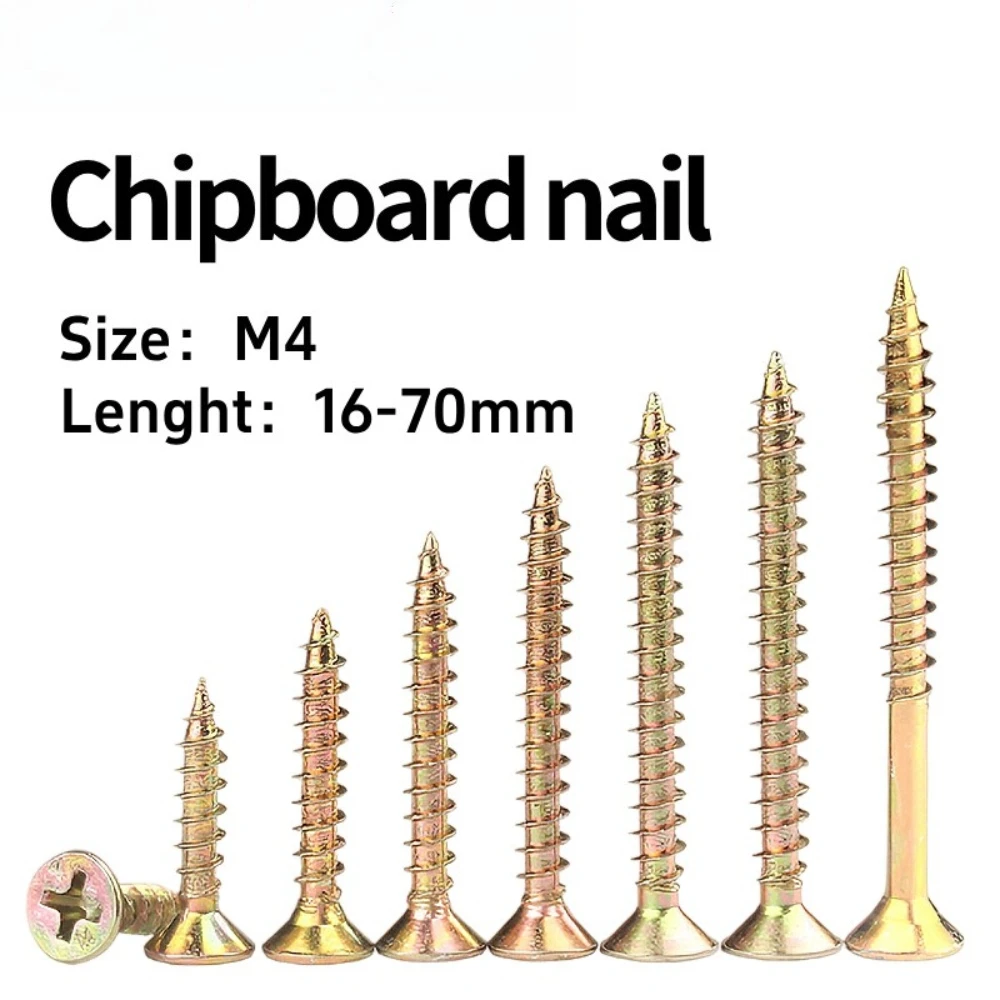 

100pcs Carbon Steel Fiber Nails GB845 Drywall Screws M4 Cross-head Self-tapping Screws Countersunk Wood Screws Wallboard Nails