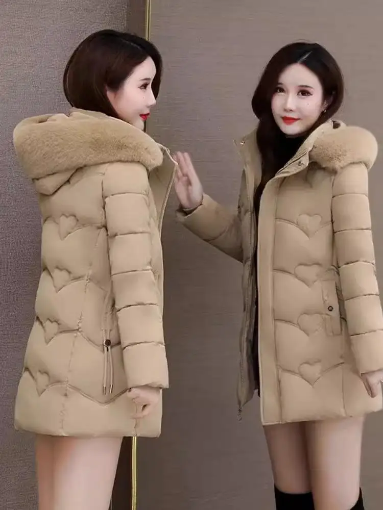 レディース 冬用 ダウンコットンジャケット ミドル丈 ファーカラー おしゃれ シンプル 秋冬新作