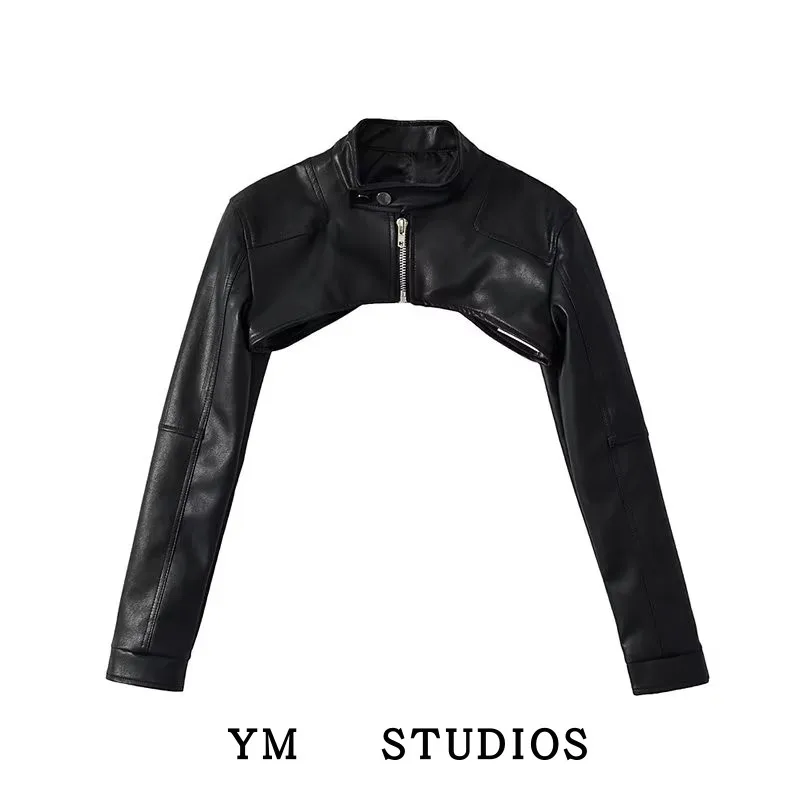 Street Style PU Leather Jacket Women's Short Coat Long Sleeve Stand Collar Slim Fit Early Spring New Arrival Personality Irre...