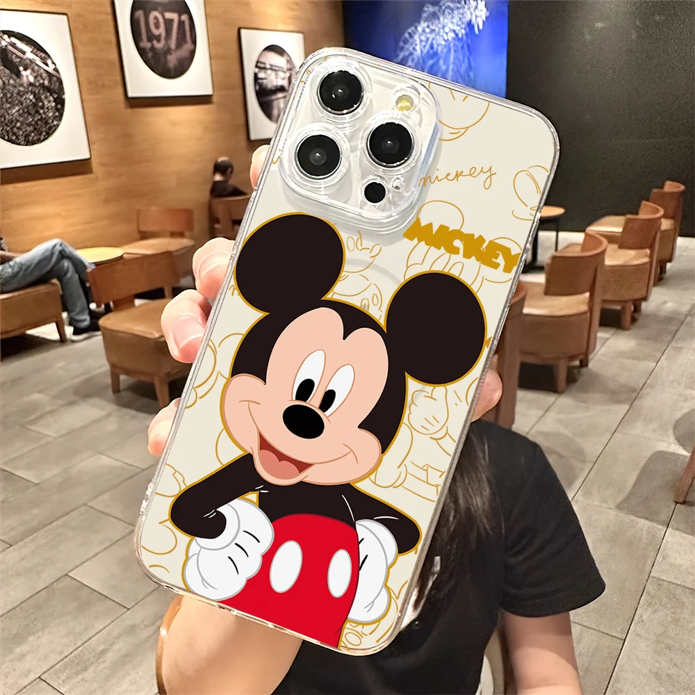 MINISO M-Mickey M-Minnie Phone Case for iPhone Plus 11 13 12 14 15 16 Pro Max Transparent Shell Magsafe Magnetic Wireless Cover