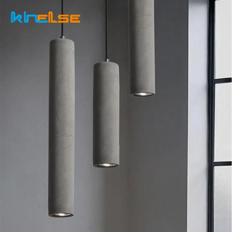 Industrial Style LED Cement Chandeliers E27 Villa Loft Nordic Minimalist Long Tube Pendant Light Bar Cafe Art Decor Hanging Lamp