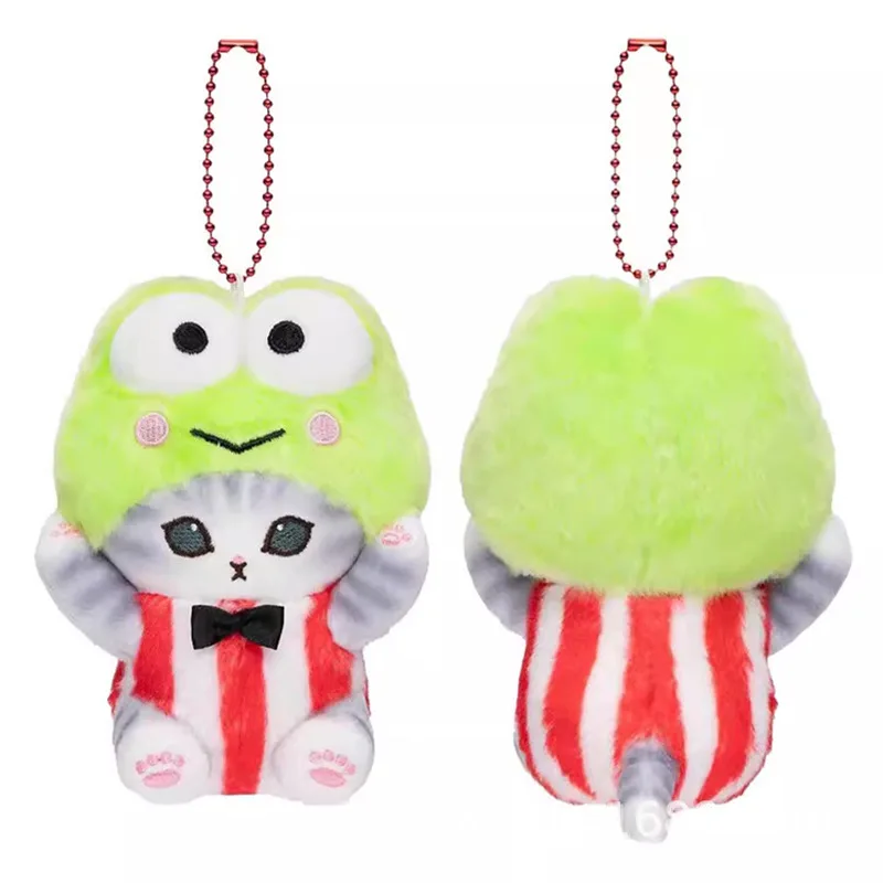 Kawaii Mofusand Cross-Dressing Hello Kitty & Kuromi pluche sleutelhanger - 10-12 cm anime pluche pop, Sanrio rugzak hanger