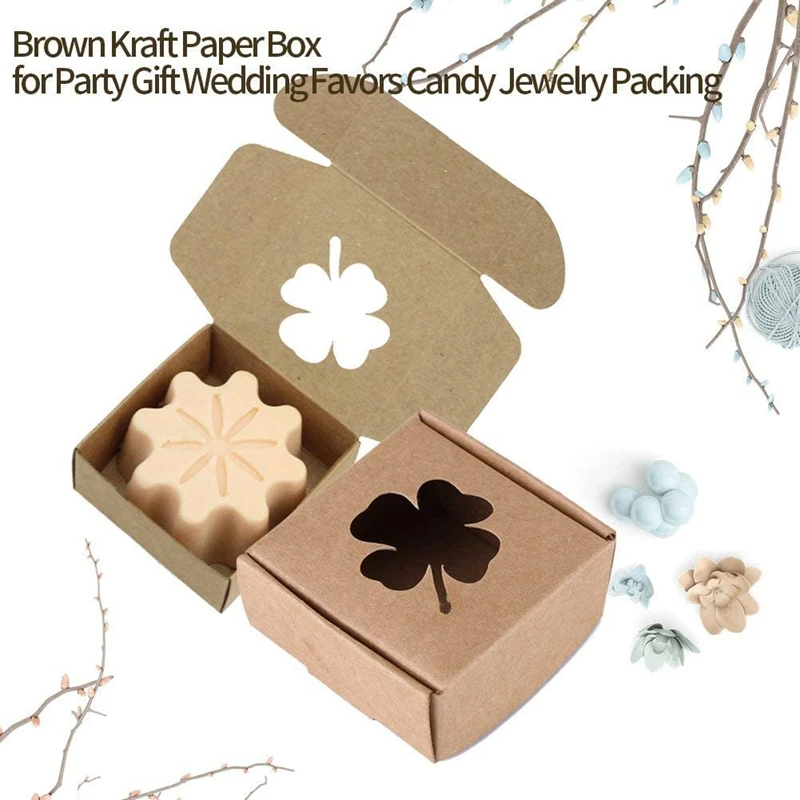 Brown 350G Kraft Paper Four-Leaf Clover Foldable Kraft Paper Gift Box Handmade Soap Candy Jewelry Accessories