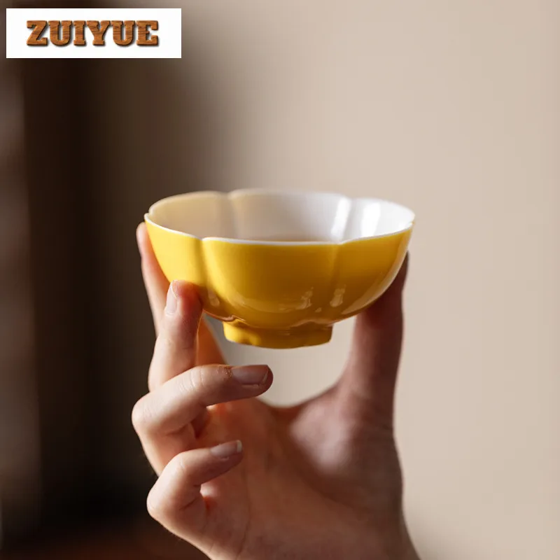 120 مللي فنجان شاي بتالويد أصفر مجموعة أوعية شاي عتيقة من أكواب تذوق الشاي كوب التأمل Chazhan أكواب رئيسية ملحقات عناصر الشاي #5