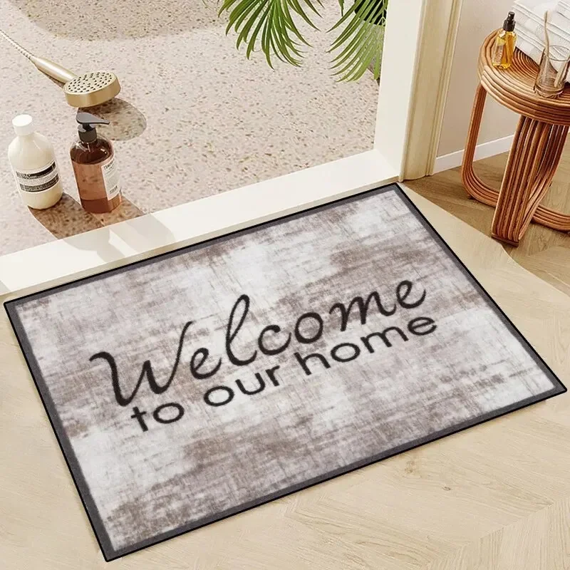 Crystal Velvet Wood Grain Flower Floor Mat Entryway Door Mat Foot Mat Non-Slip Water Absorbent Carpet