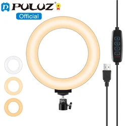 PULUZ 6.2 inch USB 3 Modes Dimmable LED Ring On-Camera Video Lights with Cold Shoe Tripod Ball Head