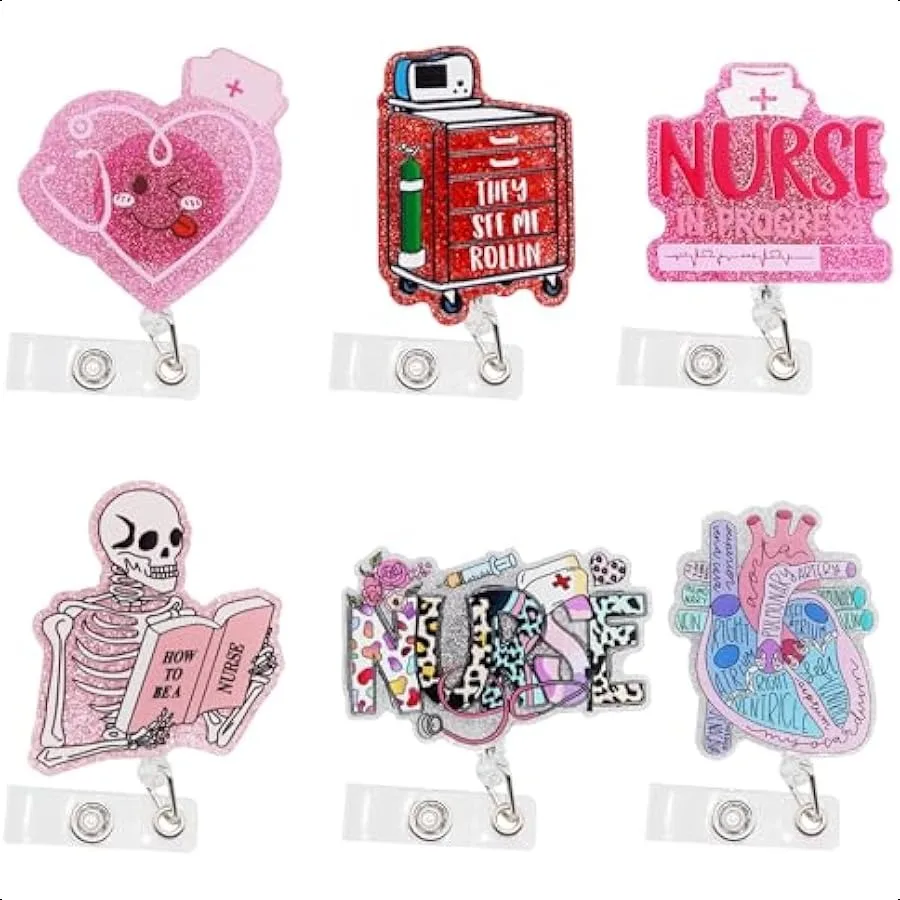 

6Pcs Cute Badge ReelNursing Badge Reel Funny Badge Reel Retractable with ID Clip for s Nursing Medical Workers Students Teache
