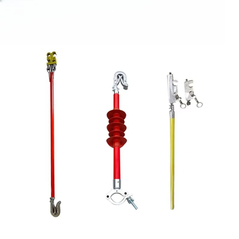 High-voltage insulated fiberglass reinforced plastic double-hook locking rod with fall prevention protection