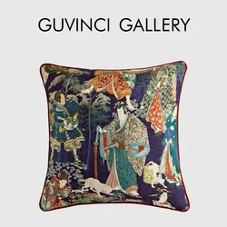 GUVINCI Japanese Ukiyoe Inspired Retro Cushion Cover Warrior Samurai Theme Print Handmade Luxury Pillow Case 45x45 Dropshipping