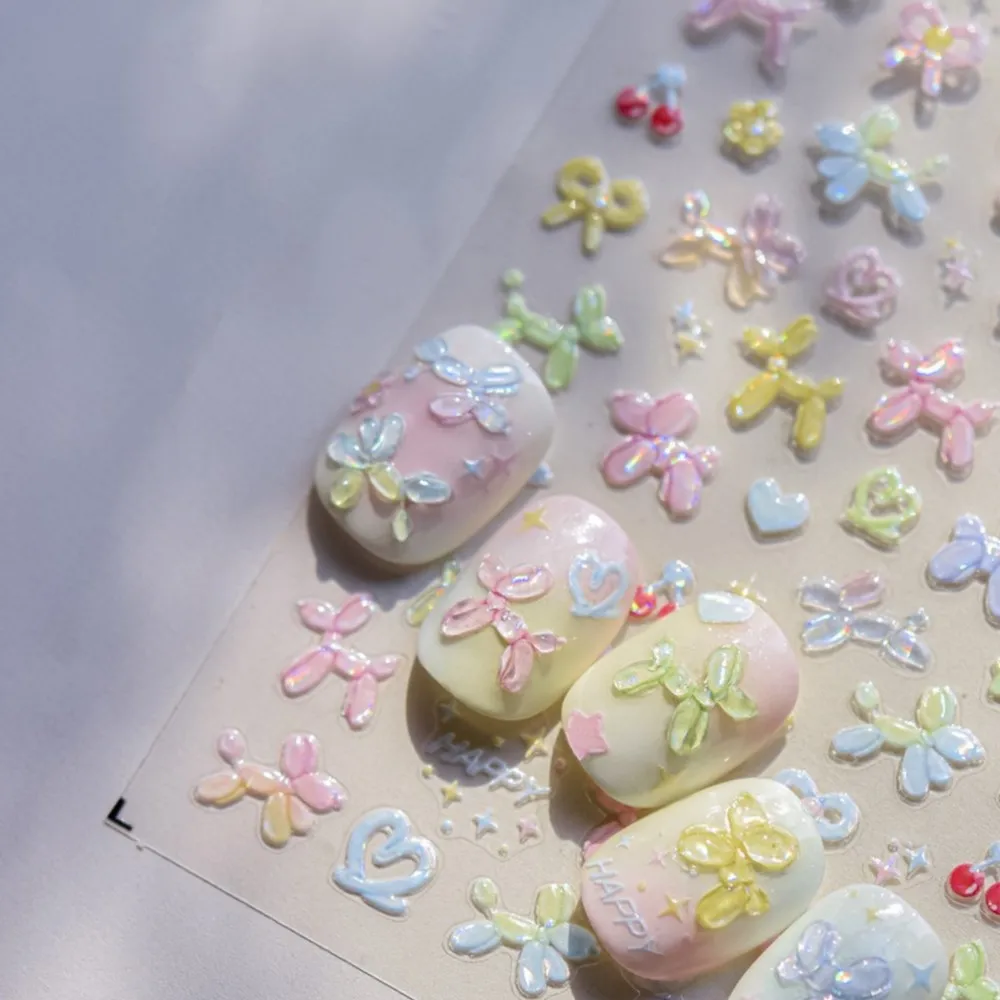 Pegatina para uñas de perro con globo de gelatina en relieve 5D, pegatinas deslizantes de flores con lazo colorido para cachorro, pegatinas autoadhesivas para decoración de uñas con globos